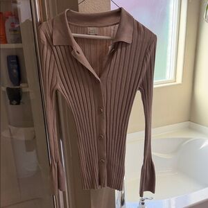 a new day Women's Ribbed Button-Down Top in Tan